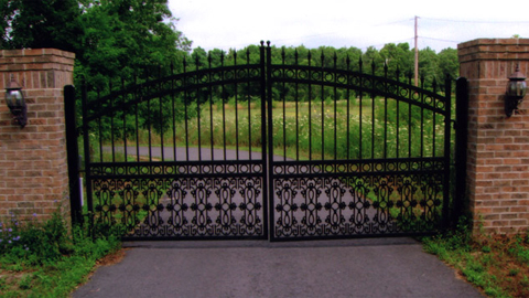 Ornamental wrought iron entry gates, custom iron security gates, iron estate gates, driveway entry gates, MA, RI